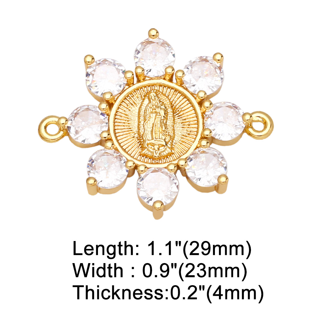 Fashion Virgin Mary Flower Copper Gold Plated Zircon Jewelry Accessories 1 Piece