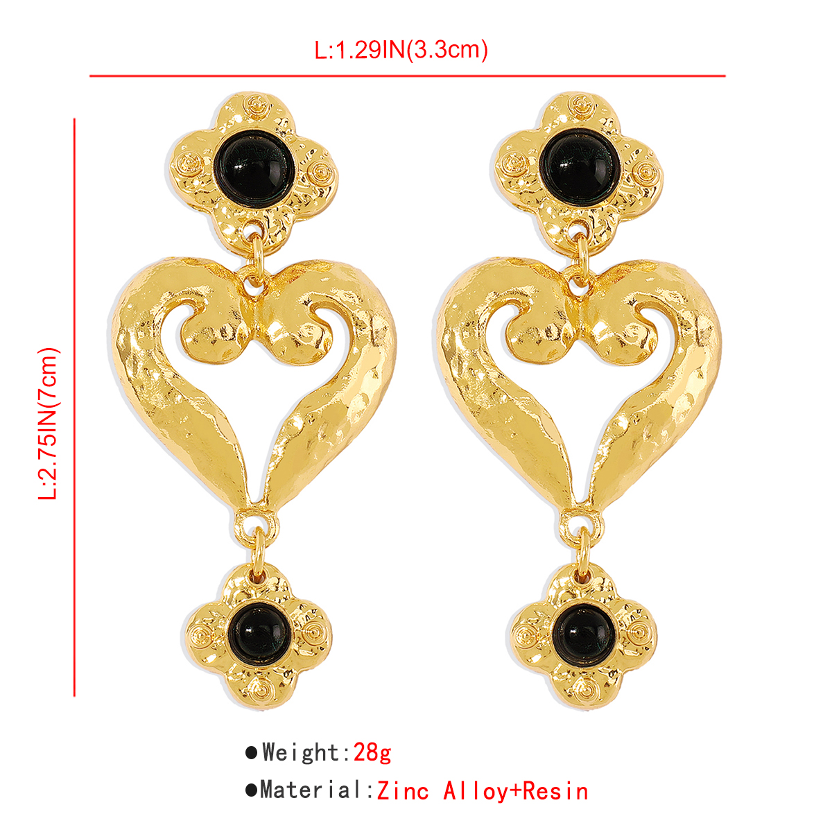 Classical Heart Shape Alloy Plating Inlay Resin Womenu0027S Drop Earrings 1 Pair