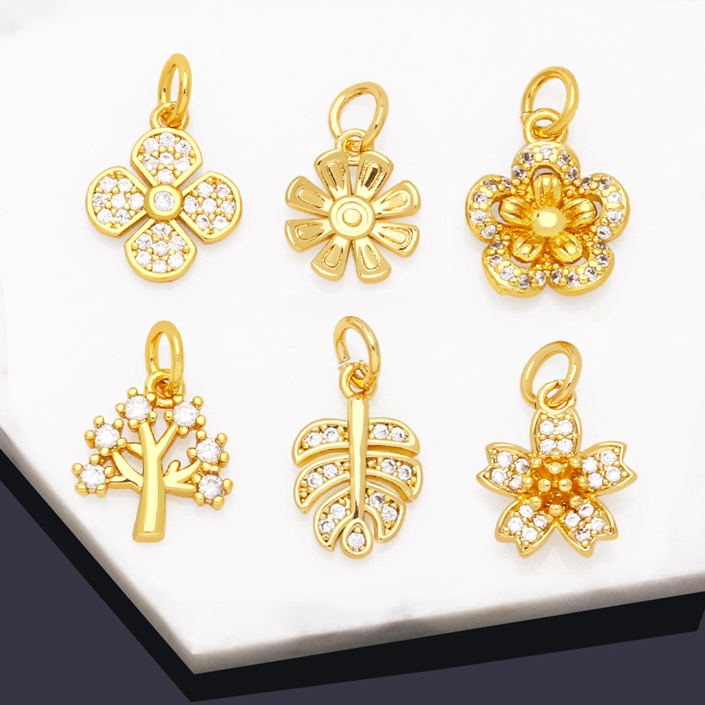 Cute Tree Leaves Flower Copper Plating Inlay Zircon Jewelry Accessories 1 Piece