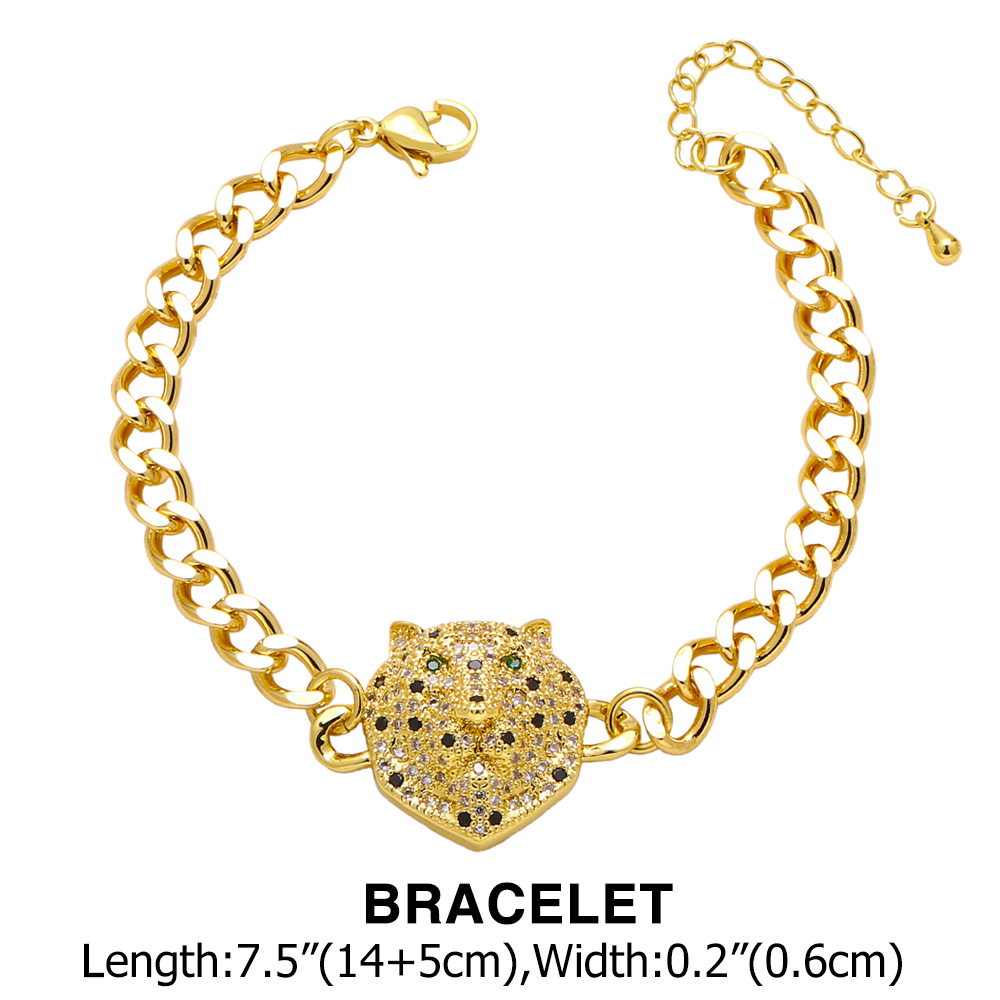 Hip-Hop Leopard Copper Gold Plated Zircon Womenu0027S Bracelets Necklace 1 Piece