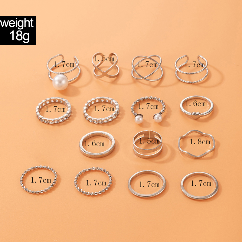 Simple Style Heart Shape Alloy Plating Artificial Pearls Womenu0027S Rings 15 Pieces