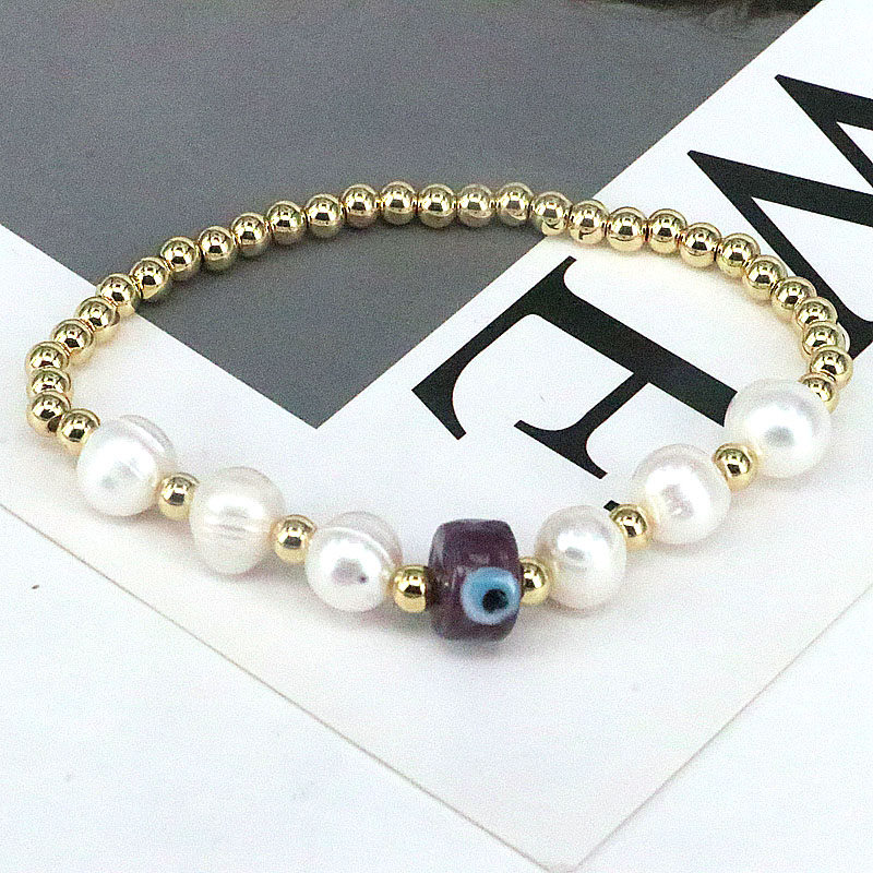 Fashion Round Eye Imitation Pearl Copper Beaded Gold Plated Womenu0027S Bracelets 1 Piece