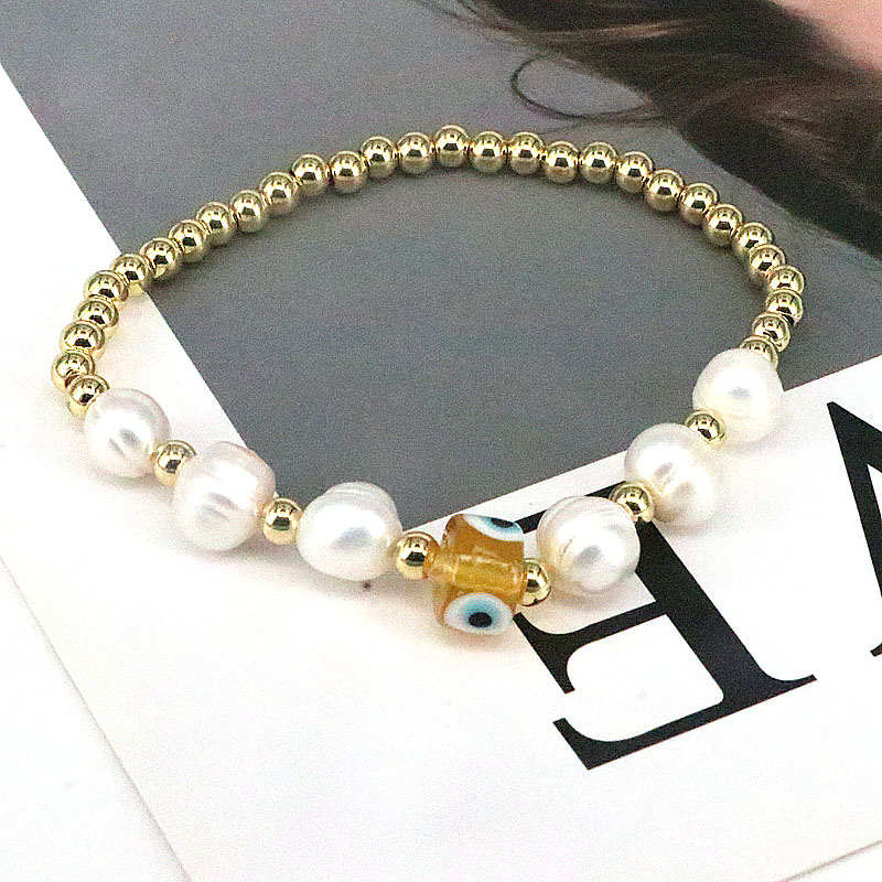 Fashion Round Eye Imitation Pearl Copper Beaded Gold Plated Womenu0027S Bracelets 1 Piece