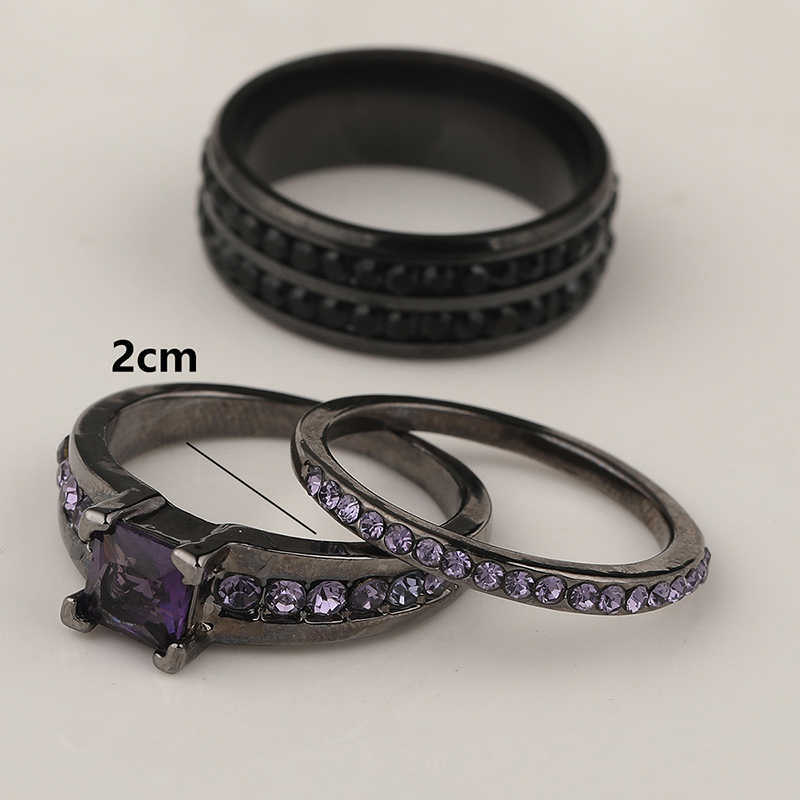 Fashion Square Alloy Inlay Zircon Couple Rings 3 Pieces