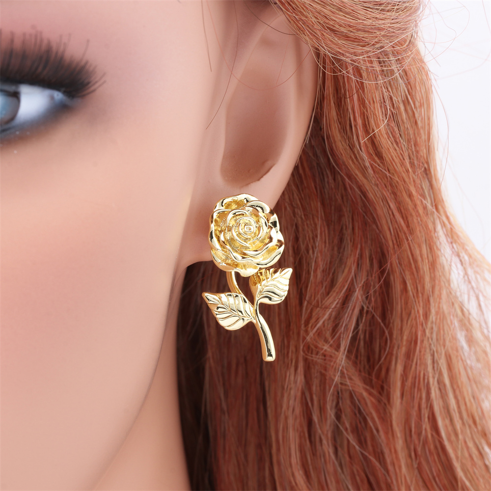 Vintage Style Rose Flower Copper Gold Plated Drop Earrings 1 Pair