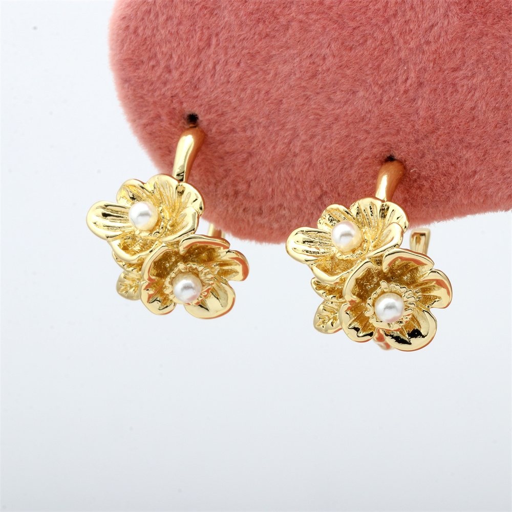 Vintage Style Rose Flower Copper Gold Plated Drop Earrings 1 Pair