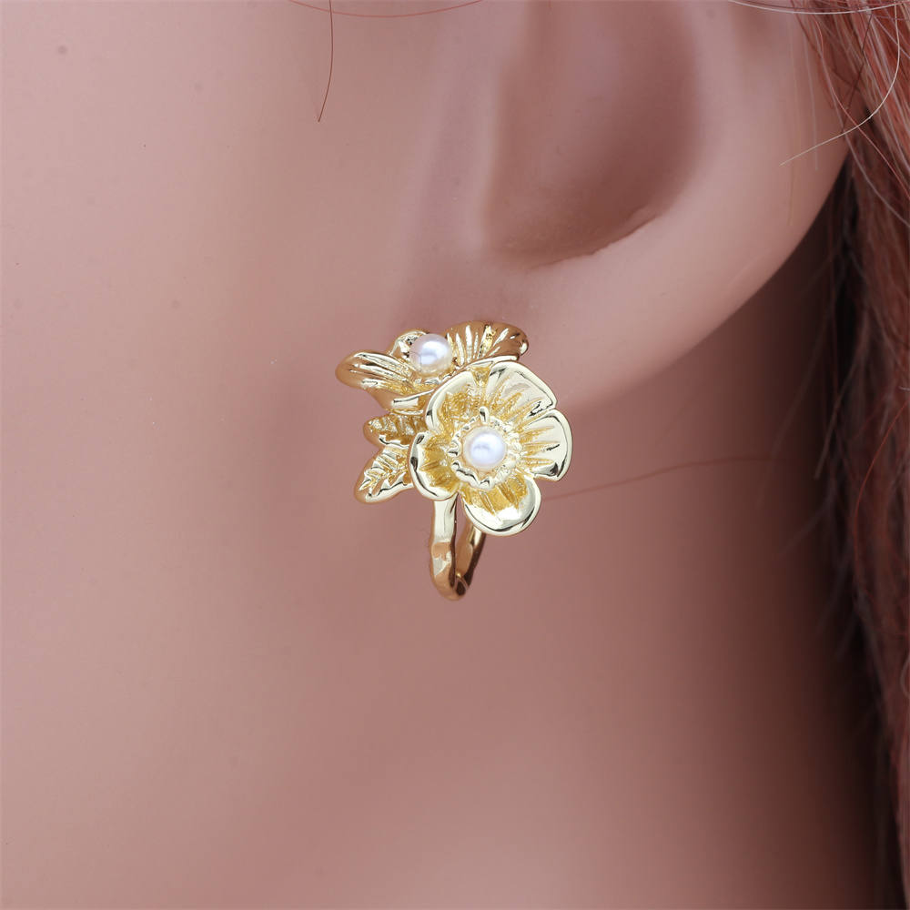 Vintage Style Rose Flower Copper Gold Plated Drop Earrings 1 Pair