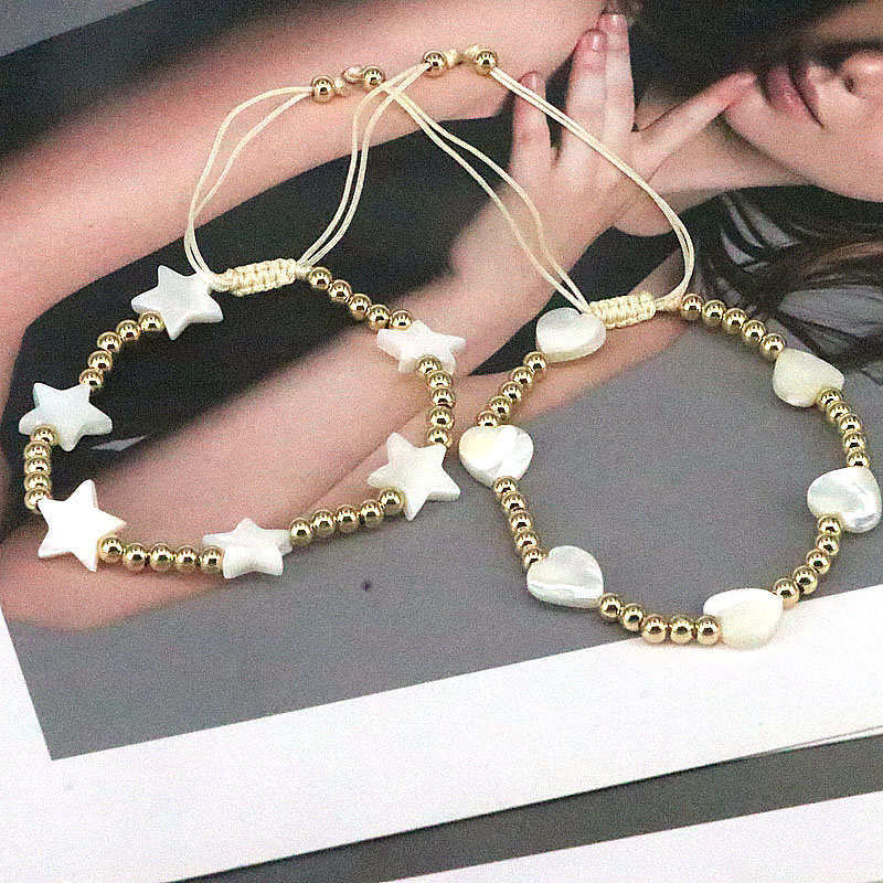 Simple Style Star Heart Shape Shell Copper Plating Bracelets 1 Piece