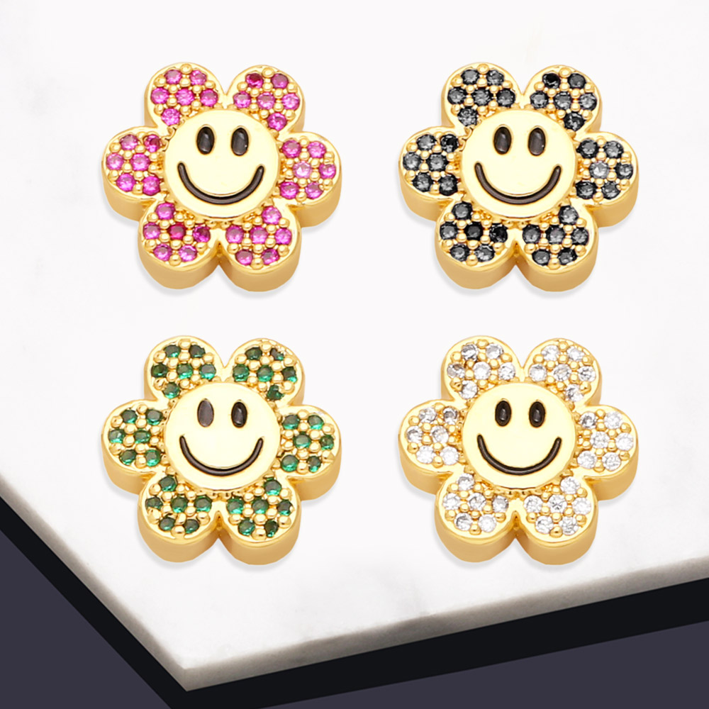 Simple Style Sunflower Smiley Face Flower Copper Plating Zircon Jewelry Accessories 1 Piece