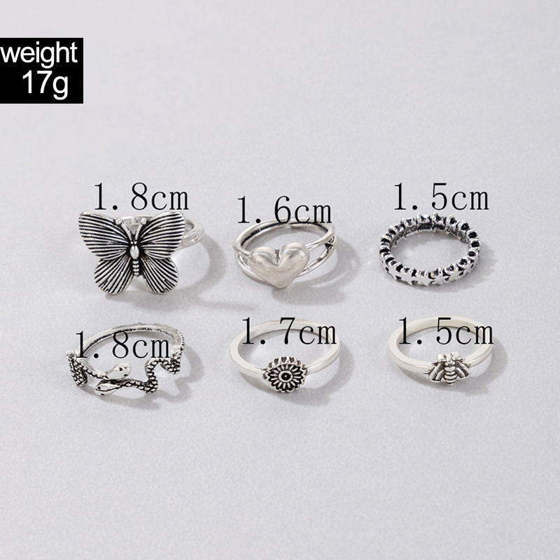 Retro Heart Shape Bee Butterfly Alloy Womenu0027S Rings 1 Set