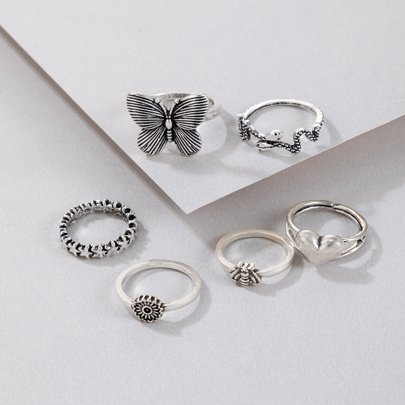 Retro Heart Shape Bee Butterfly Alloy Womenu0027S Rings 1 Set