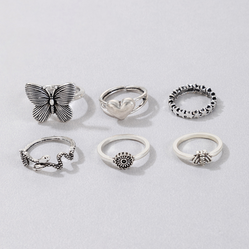 Retro Heart Shape Bee Butterfly Alloy Womenu0027S Rings 1 Set