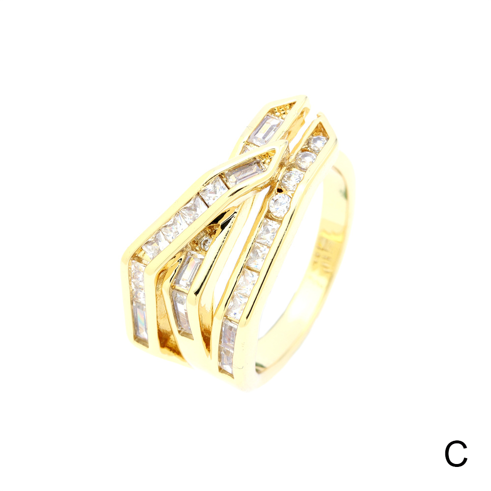 Hip-Hop Irregular Copper Gold Plated Zircon Open Ring 1 Piece