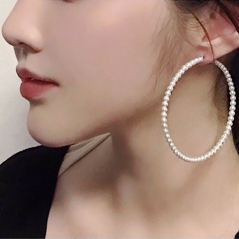 Exaggerated Round Artificial Pearl Imitation Pearl Womenu0027S Hoop Earrings 1 Pair