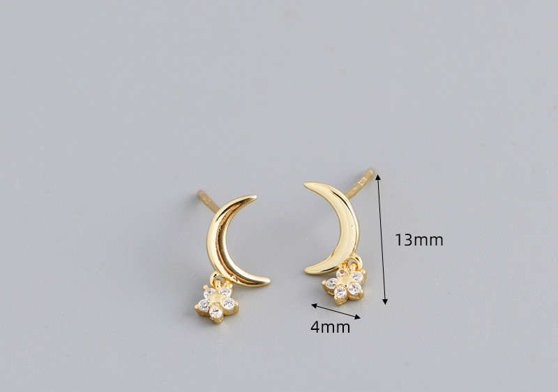 Fashion Moon Flower Sterling Silver Inlay Zircon Drop Earrings 1 Pair