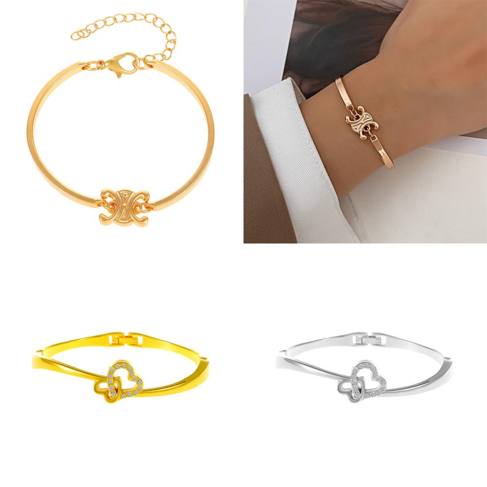 Fashion Heart Shape Alloy Plating Artificial Rhinestones Womenu0027S Bangle