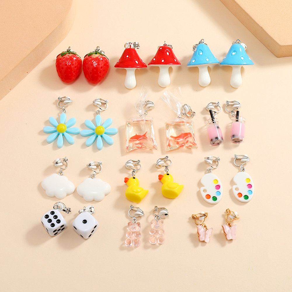 Cute Animal Cartoon Fruit Synthetic Resin Womenu0027S Earrings 1 Set