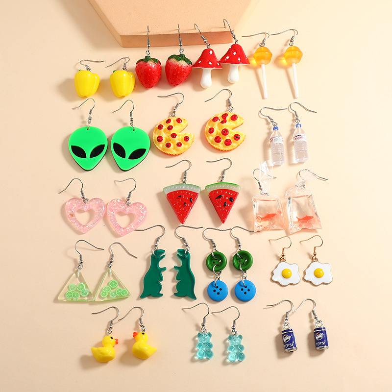 Cute Animal Cartoon Fruit Synthetic Resin Womenu0027S Earrings 1 Set