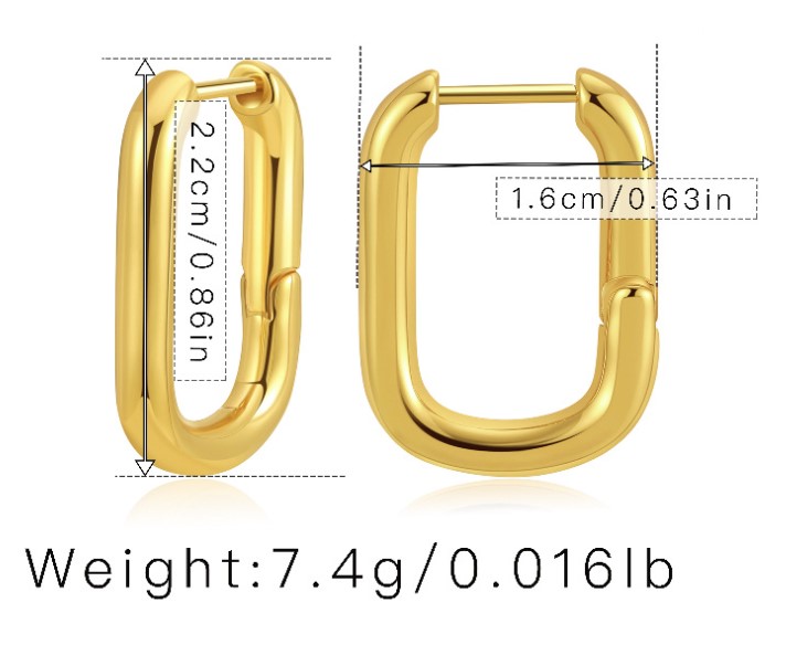 Retro U Shape Copper Gold Plated Hoop Earrings 1 Pair