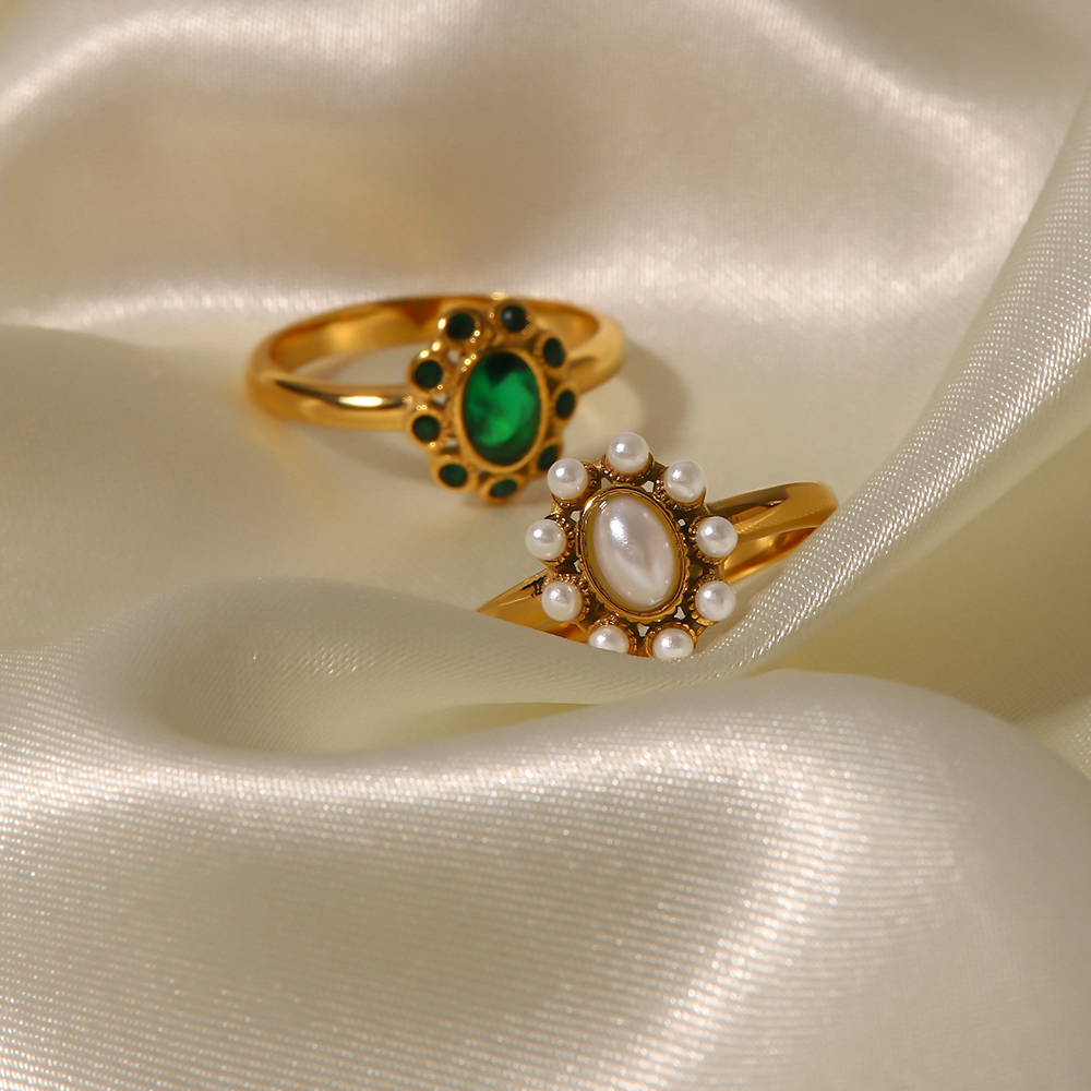 INS Style Flower Stainless Steel Inlay Zircon Rings 1 Piece