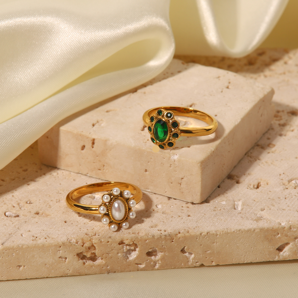INS Style Flower Stainless Steel Inlay Zircon Rings 1 Piece