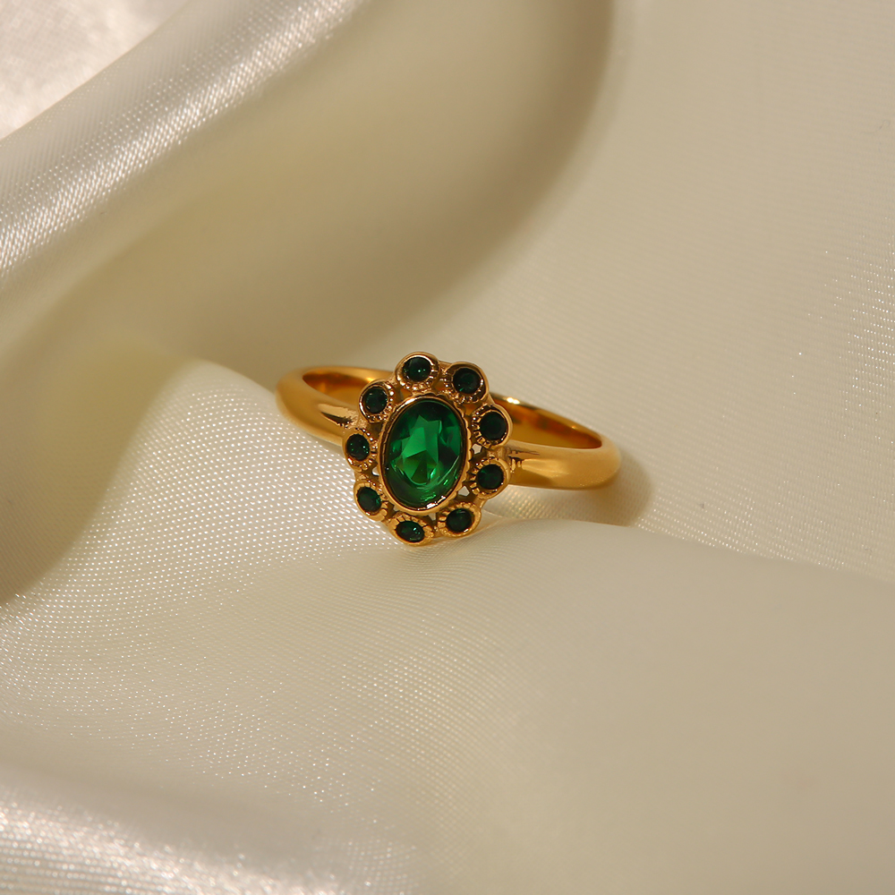 INS Style Flower Stainless Steel Inlay Zircon Rings 1 Piece
