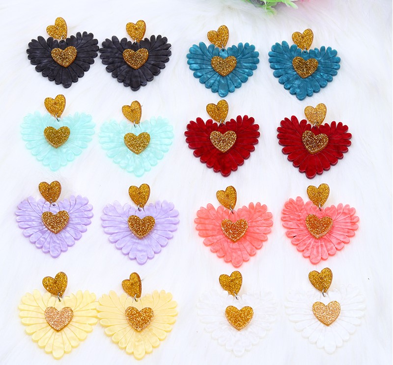 Cute Heart Shape Arylic Patchwork Womenu0027S Drop Earrings 1 Pair