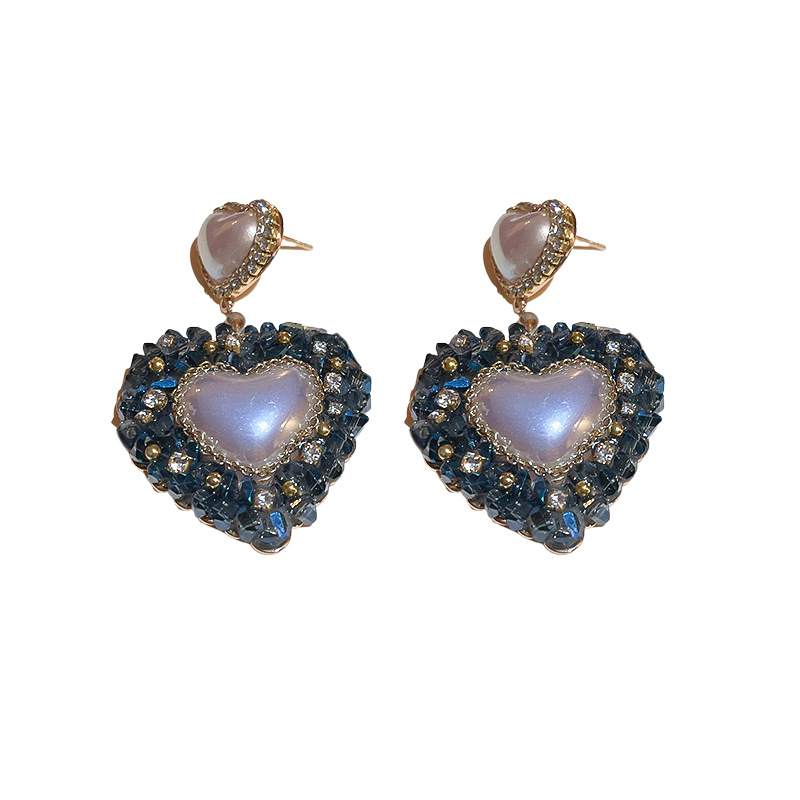 Fashion Heart Shape Copper Inlay Crystal Pearl Drop Earrings 1 Pair