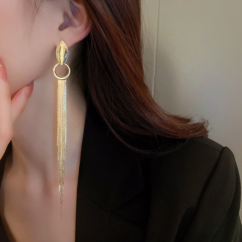 Fashion Solid Color Copper Tassel Drop Earrings 1 Pair