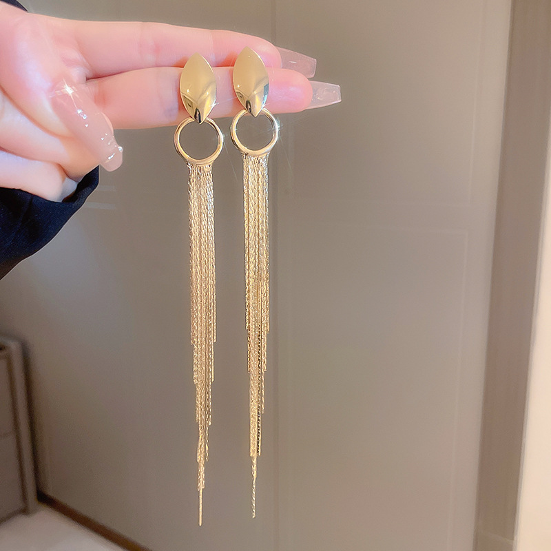 Fashion Solid Color Copper Tassel Drop Earrings 1 Pair