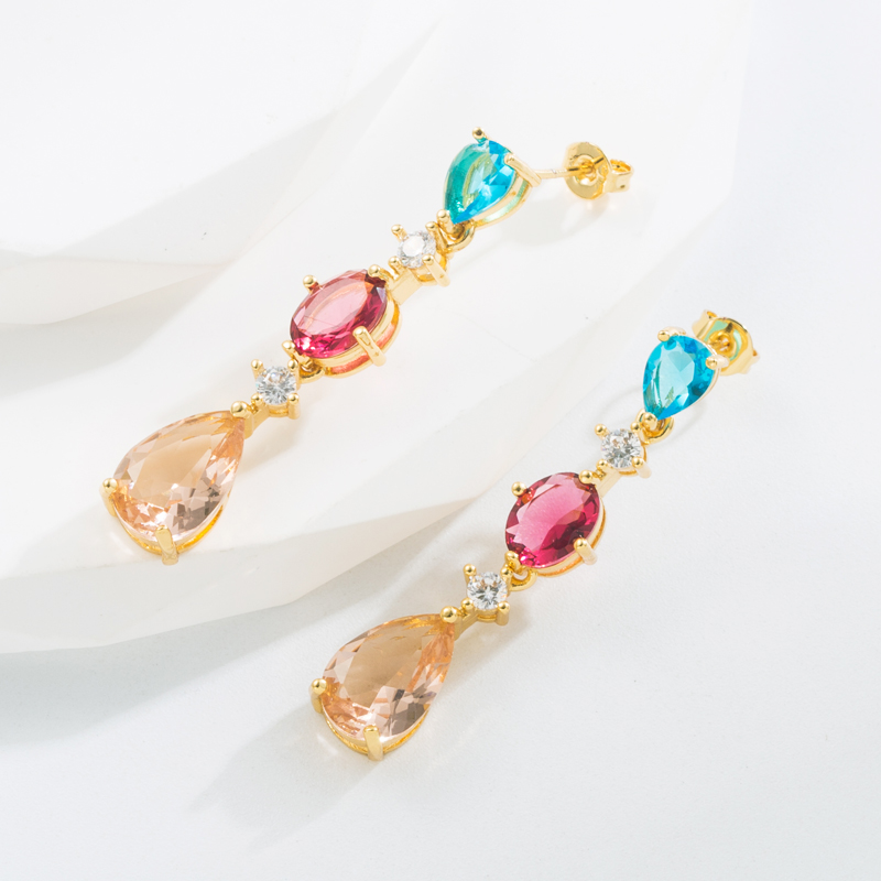 Glam Water Droplets Copper Plating Zircon Drop Earrings 1 Pair