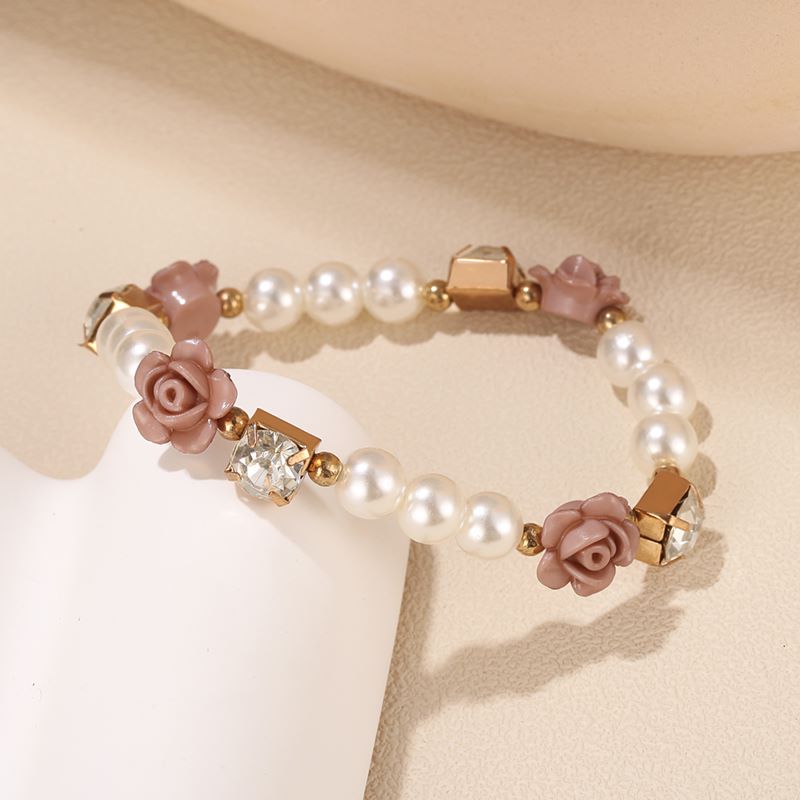 Simple Style Flower Arylic Pearl Inlay Zircon Womenu0027S Bracelets 1 Piece