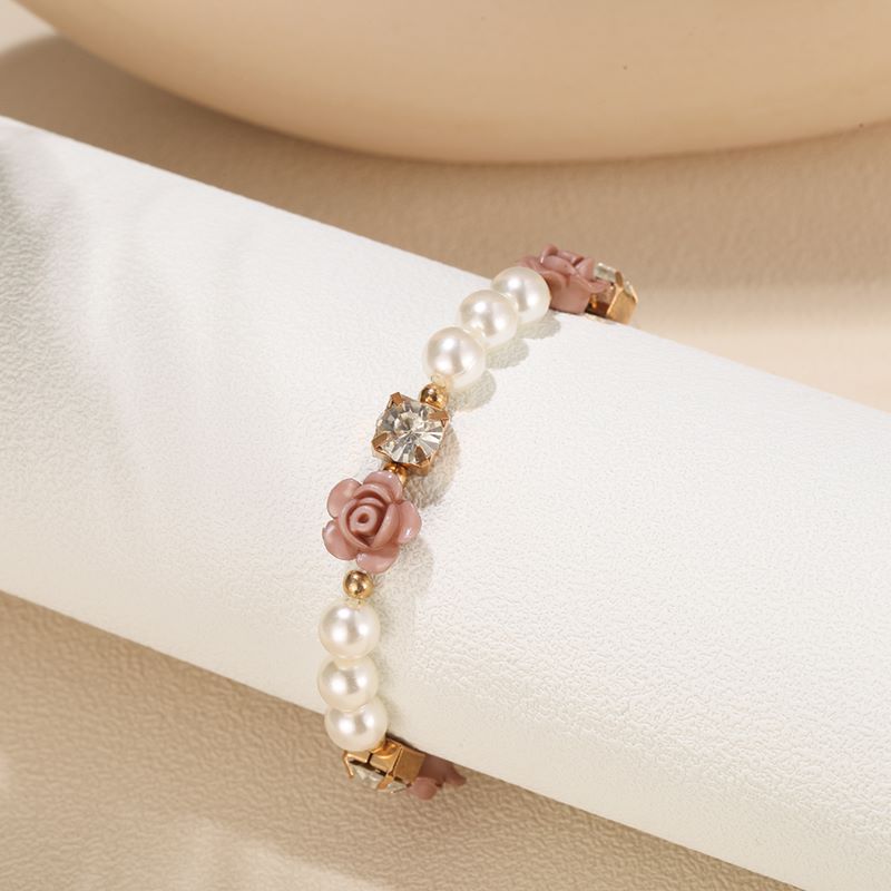 Simple Style Flower Arylic Pearl Inlay Zircon Womenu0027S Bracelets 1 Piece