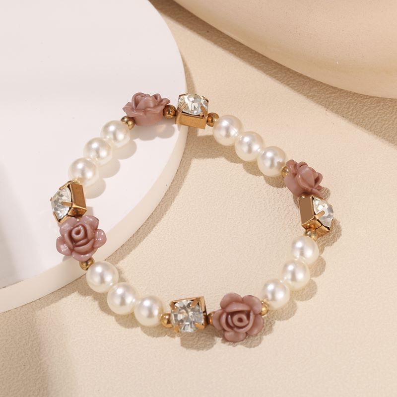 Simple Style Flower Arylic Pearl Inlay Zircon Womenu0027S Bracelets 1 Piece