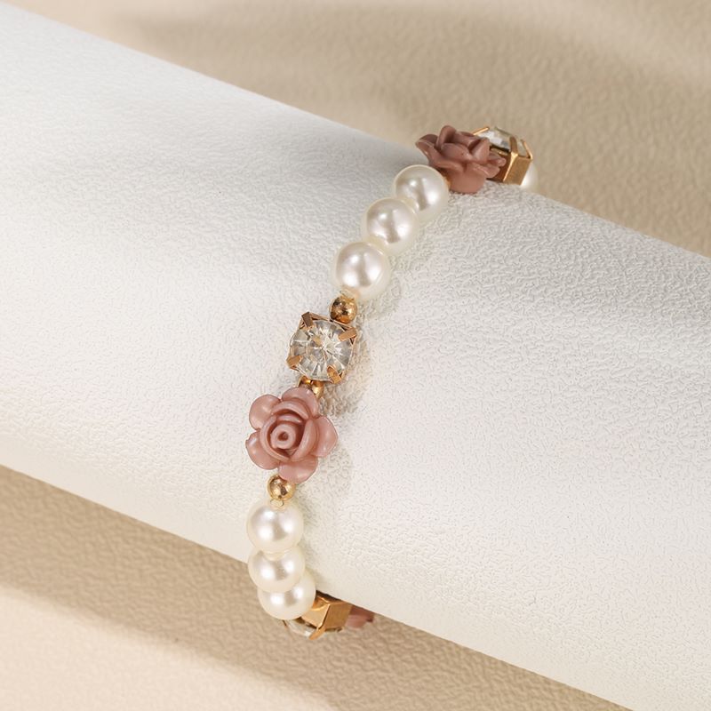 Simple Style Flower Arylic Pearl Inlay Zircon Womenu0027S Bracelets 1 Piece