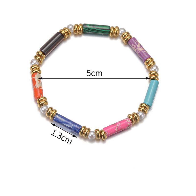 Retro Color Block Stainless Steel natural stone Plating Bracelets 1 Piece