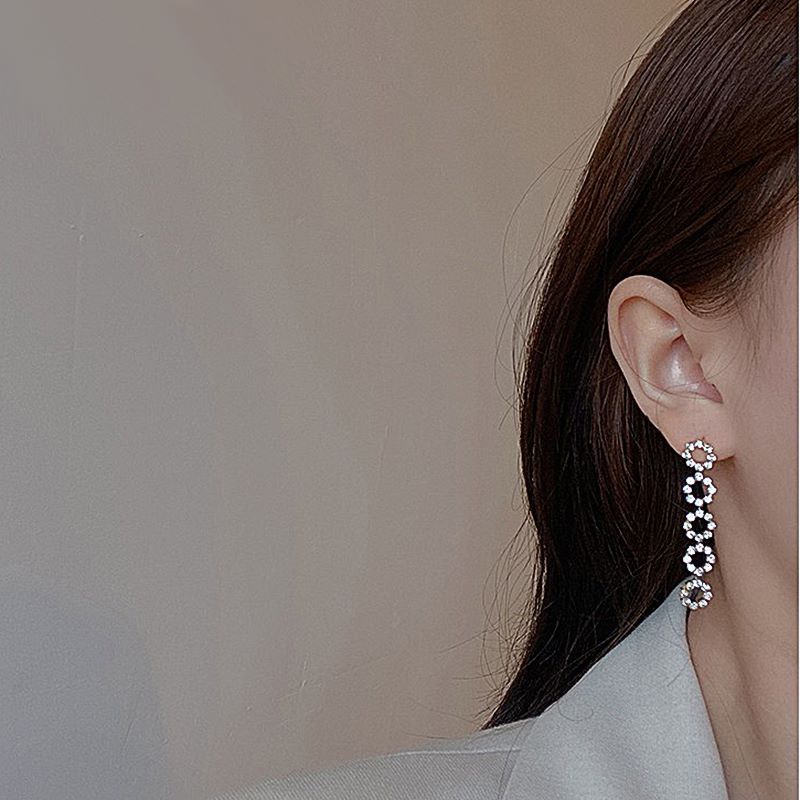 Simple Style Circle Copper Hollow Out Inlay Rhinestones Drop Earrings 1 Pair