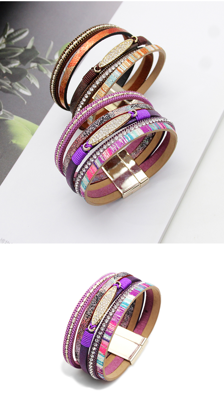 Bohemian Geometric Pu Leather Alloy Layered Rhinestones Womenu0027S Bracelets 1 Piece