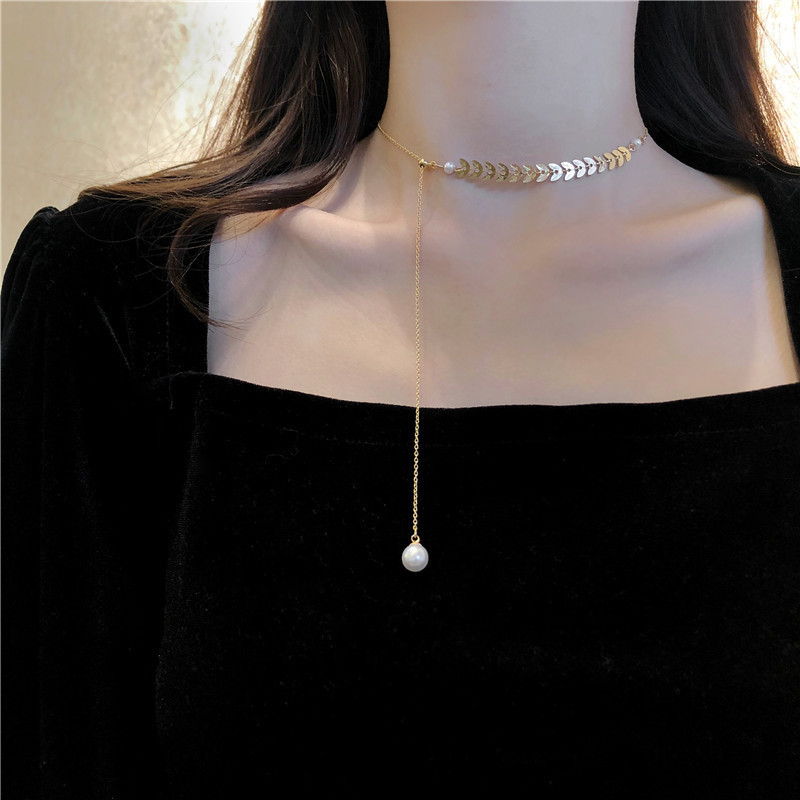 Fashion Asymmetrical Grain Alloy Pearl Womenu0027S Necklace 1 Piece