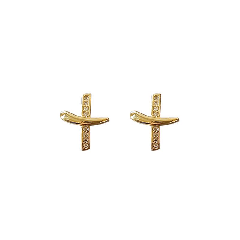 Simple Style Cross Copper Plating Inlay Zircon Ear Studs 1 Pair