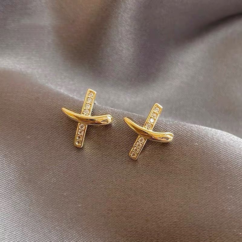 Simple Style Cross Copper Plating Inlay Zircon Ear Studs 1 Pair