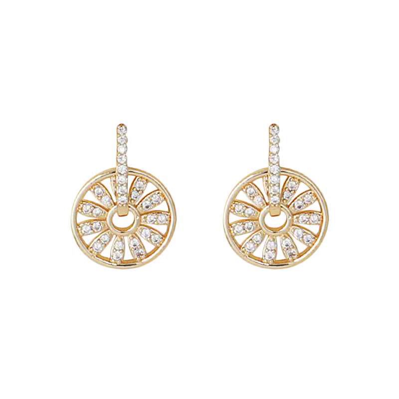 Simple Style Round Copper Plating Hollow Out Inlay Zircon Drop Earrings 1 Pair