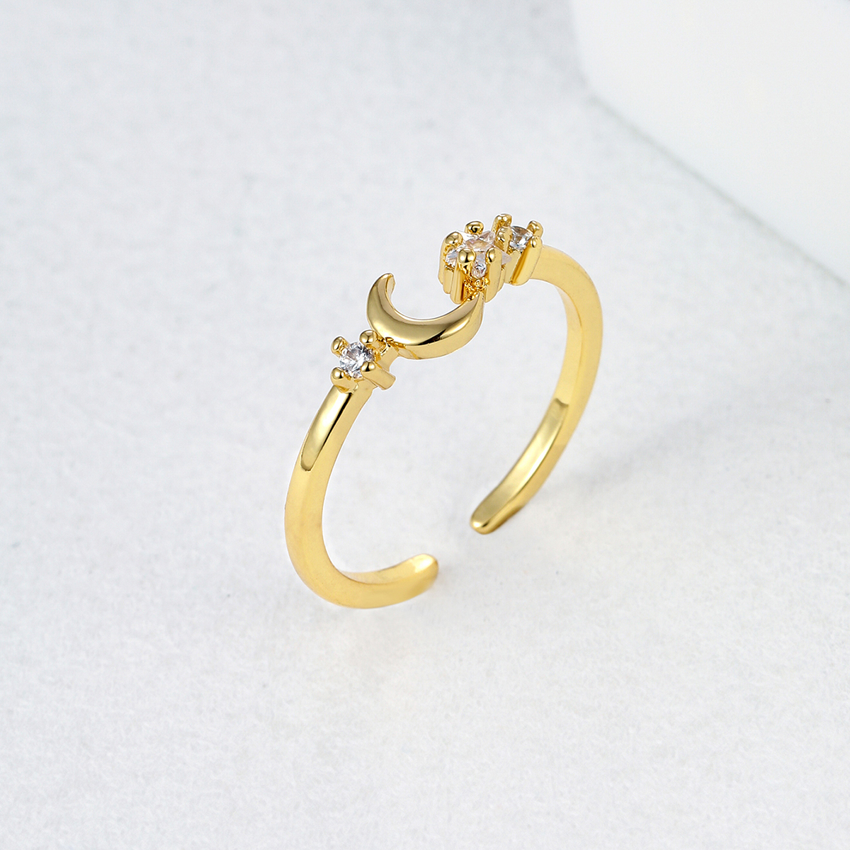 Elegant Fashion Sweet Star Moon Copper Gold Plated Copper Zircon Open Ring 1 Piece