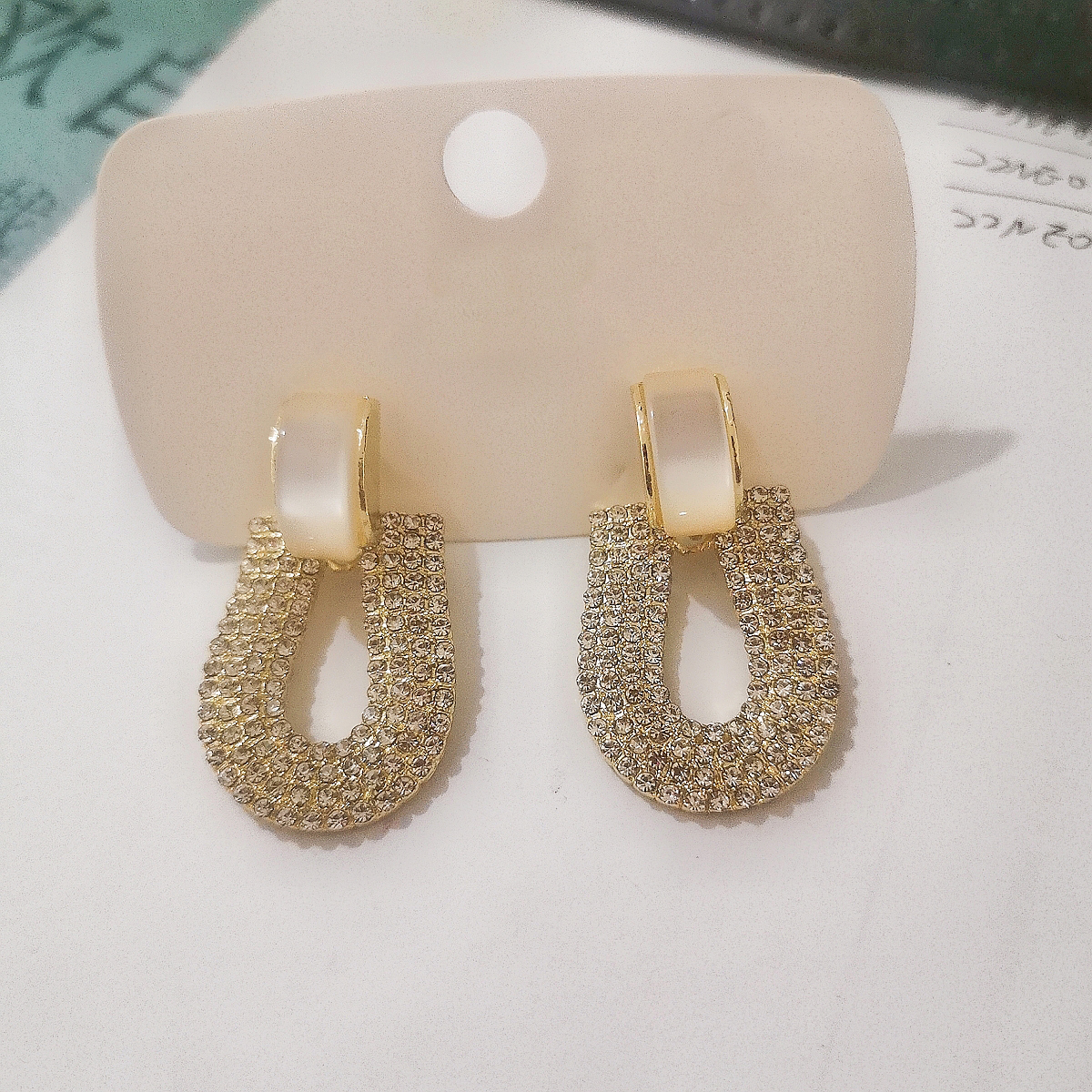 Fashion U Shape Alloy Plating Rhinestones Drop Earrings 1 Pair