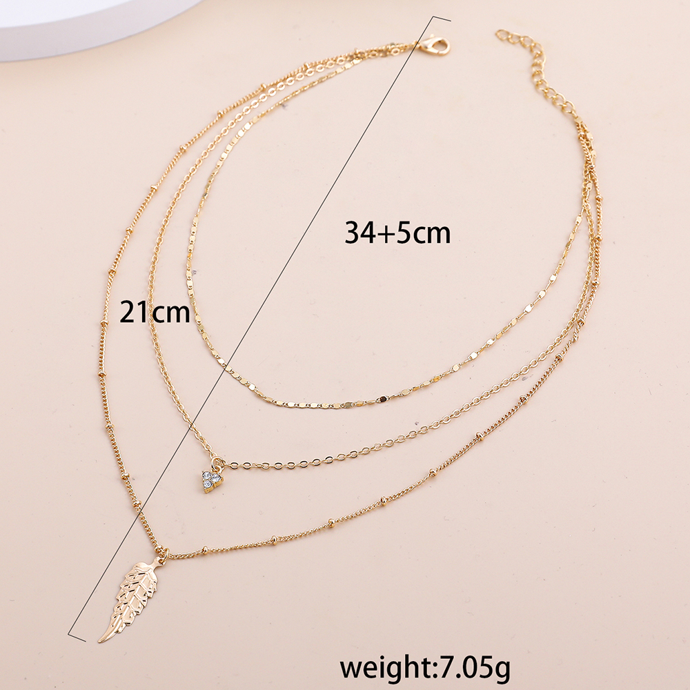 Fashion Leaves Alloy Gold Plated Zircon Womenu0027S Layered Necklaces 1 Piece