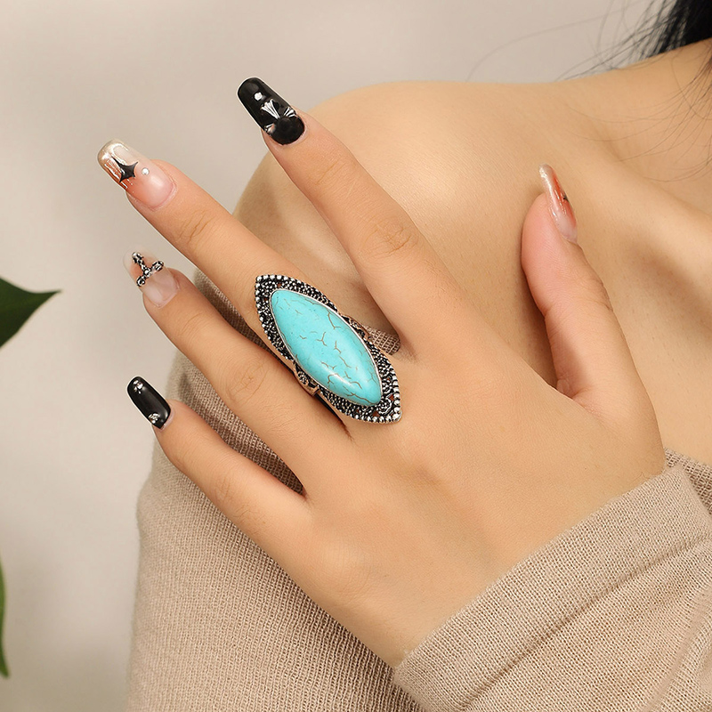 Ethnic Style Geometric Alloy Hollow Out Turquoise Womenu0027S Rings 1 Piece