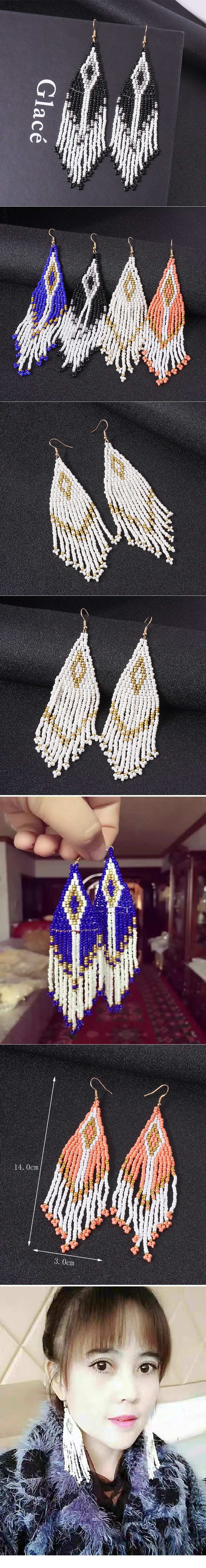 Ethnic Style Tassel Beaded Alloy Womenu0027S Drop Earrings 1 Pair