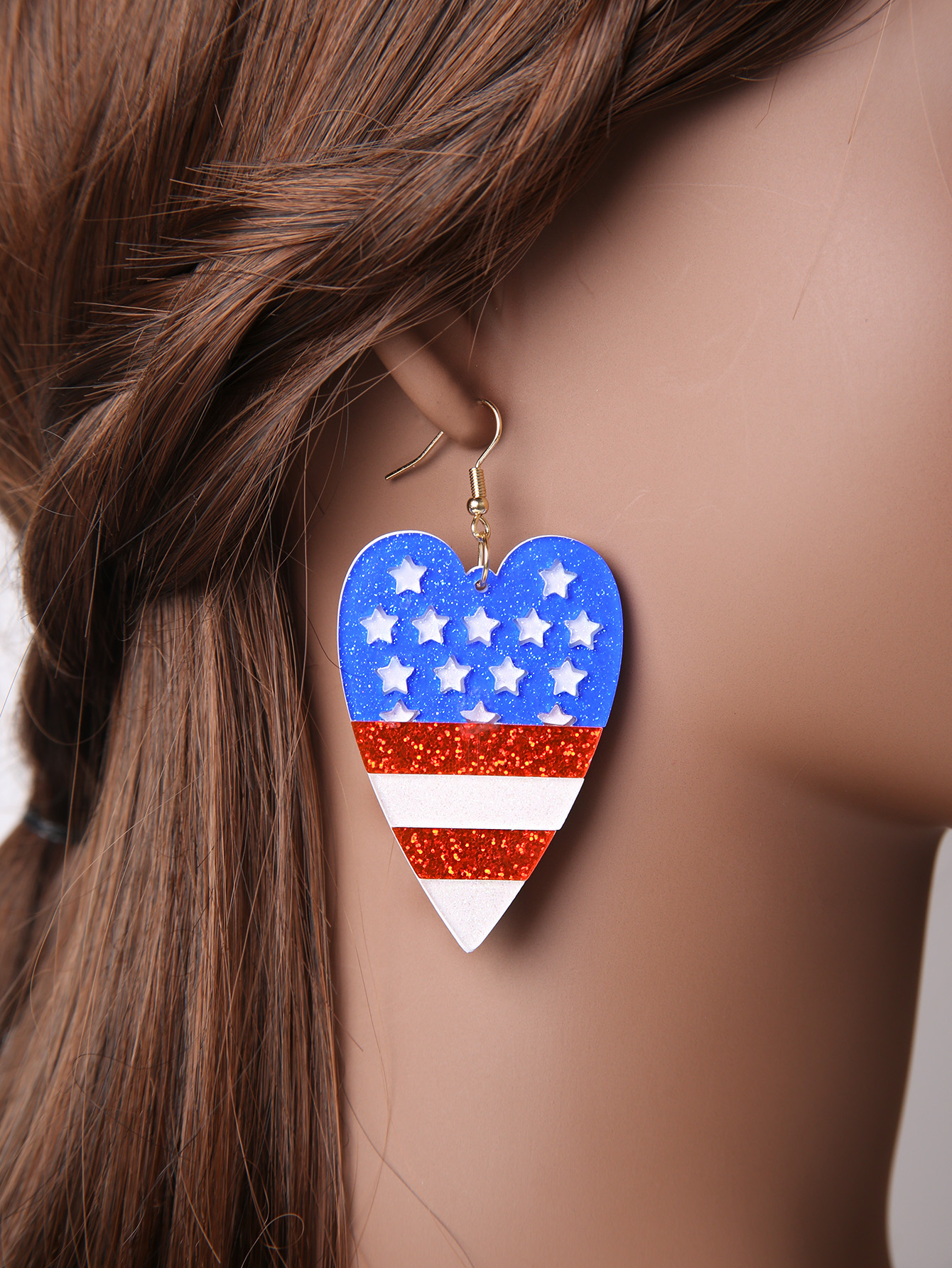 Fashion Heart Shape American Flag Arylic Womenu0027S Drop Earrings 1 Pair