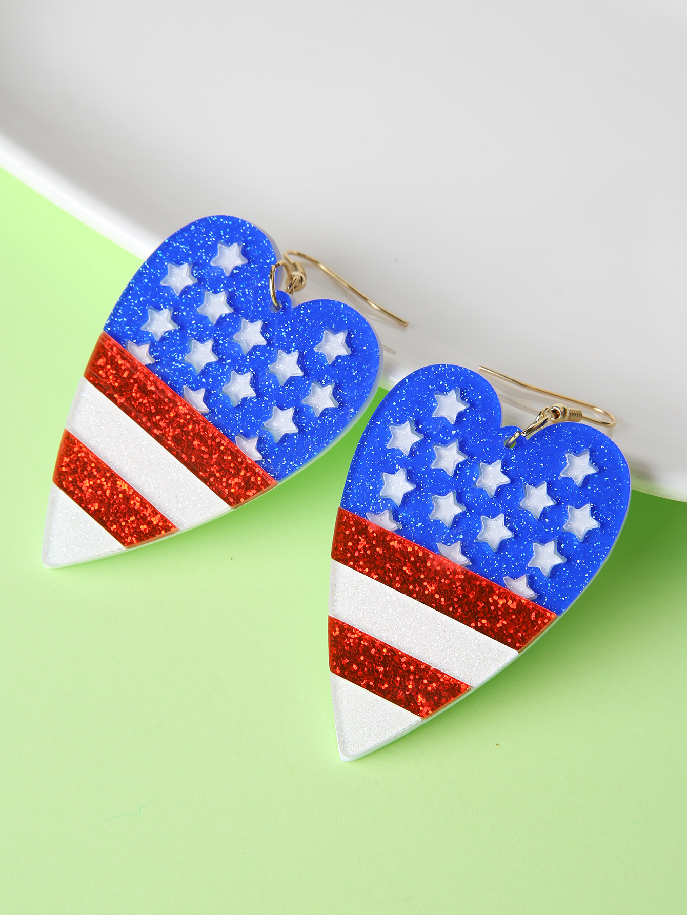 Fashion Heart Shape American Flag Arylic Womenu0027S Drop Earrings 1 Pair