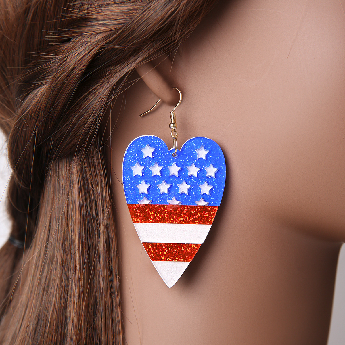 Fashion Heart Shape American Flag Arylic Womenu0027S Drop Earrings 1 Pair